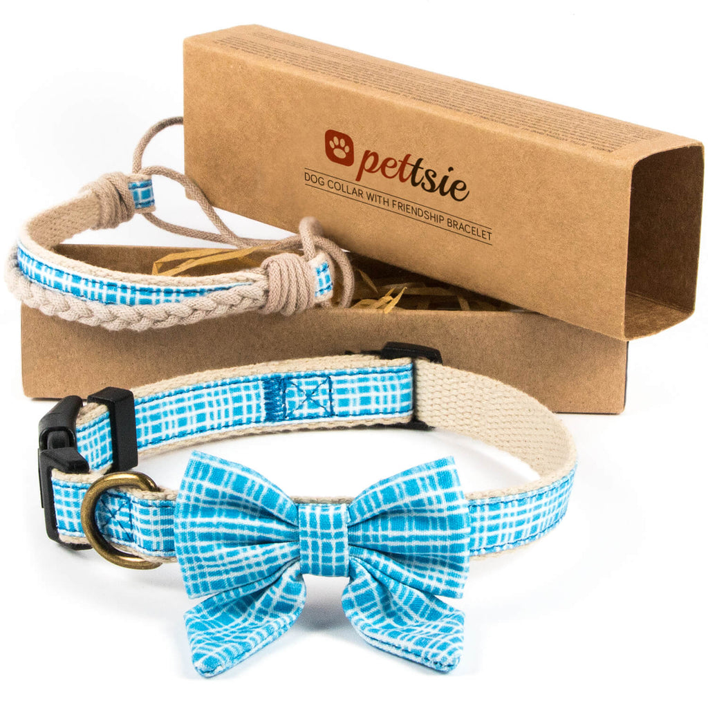 Dog collar with bow tie & matching friendship bracelet, pet-friendly h –  Pettsie